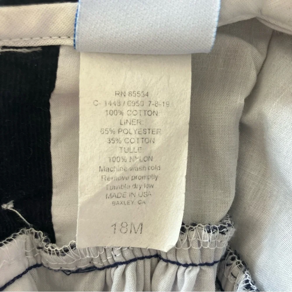 The Bailey Boys Girls Navy Corduroy Float Dress with Tartan Plaid Trim 18M